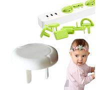 Juego de 10 tomas de corriente para niños, protección de enchufe eléctrico con asa, antichoque eléctrico, fácil de instalar, sin llave, para seguridad y protección para bebés y niños (Rond Blanc)