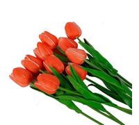 Juego de 10 tulipanes artificiales para centros de mesa de boda, decoración floral para el hogar y la sala de estar, material de seda de larga duración (33 cm, naranja)