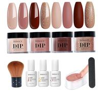 Juego de 10 unidades de polvo para inmersión de uñas, polvo de inmersión de 4 colores con activador de capa base/superior, kits de uñas para bricolaje, marrón.
