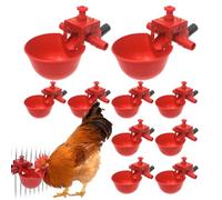 Juego de 10 Vasos de Agua automáticos para Pollo, Cuencos Ajustables Rojos para Aves de Corral, automático de alimentación e hidratación para gallinas, Palomas, codornices, Patos, Pavos, Apto para
