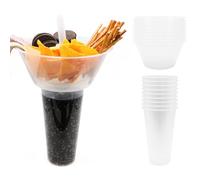 Juego de 10 vasos para aperitivos 2 en 1 con cuenco reutilizable y vaso de 700 ml - Vasos de fiesta con pajita para patatas fritas, palomitas de maíz, dulces y mucho más - To-Go Cup para viajes coche