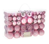 Juego de 100 bolas de Navidad de color rosa, 3 tamaños, 6, 4, 3 cm, bolas para árbol de Navidad, color rosa, irrompibles, de plástico brillante, mate, con purpurina, diseño Ajour SPRINGOS