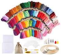 Juego de 100 colores bordados, punto cruz, kit iniciación para manualidades juego cintas la amistad, hilo coser, ganchillo + 5 marcos bambú bordar con 2 paños, agujas