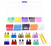 Juego de 100 fusibles para coche, estándar de 12 V/24 V, fusibles enchufables en 10 valores, 3 A - 40 A, con extractor de fusibles, multicolor para coche, camión, motocicleta