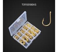 Juego de 100 ganchos de pesca con diseño de púas de vástago largo y accesorio de anillo para pesca de agua dulce y salada en colores plateado y dorado, kit de aparejos de acero de alto carbono (C)