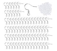 Juego de 100 ganchos para pendientes, de plata de ley 925, chapados en plata, con 120 unidades de tapones de goma transparente, para hacer joyas y accesorios