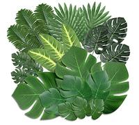 Juego de 100 hojas de palmera, 8 tipos, hojas de palma artificiales con tallos, plantas tropicales, hojas de palma y hojas de monstruo, hojas decorativas verdes para selva, safari, playa, temática de