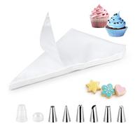 Juego de 100 Mangas Pasteleras Desechables, 6 Boquillas Acero Inoxidable | Manga pastelera desechables, resistente y gruesa, transparente, con boquillas, ideal para pasteleria y crema