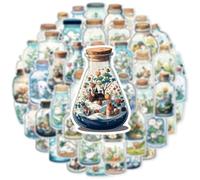 Juego de 100 Pegatinas con miniaturas del Mundo en una Botella. Botella a la Deriva. Decoraciones Minimalistas para Diarios DIY. Pegatinas Impermeables.