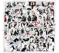 Juego de 100 pegatinas de graffiti de Banksy, color negro y blanco, pegatinas de graffiti, resistentes al agua, pegatinas de anime, para portátil, equipaje, coche, teléfono, álbum de recortes, moto