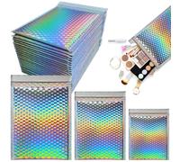 Juego de 100 sobres holográficos de burbujas, incluye 20 sobres metálicos de burbujas de 9.8 x 7.9 pulgadas, 30 piezas de 5.9 x 7.9 pulgadas, 50 sobres metálicos de burbujas de 5.1 x 5.9 pulgadas