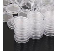 Juego de 100 soportes redondos para cápsulas de monedas de 25 mm con caja de almacenamiento, recipientes protectores de plástico para monedas como cobre, plata, oro y conmemorativo