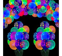 Juego de 100 suministros de fiesta, suministros de fiesta de neón que brillan en la oscuridad, globos de fiesta de cumpleaños, globos de estrellas (coloridos + estrella)