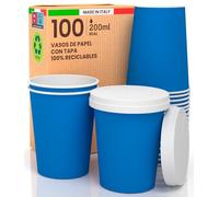 Juego de 100 vasos de café de papel azul 200 ml tapas incluidas bebidas calientes y frías ecológicas biodegradables tazas desechables de colores