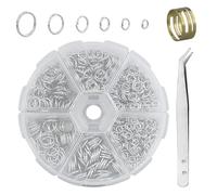 Juego de 1000 anillos curvados para la fabricación de joyas de plata, kit de reparación de joyas, anillos de metal curvados, mini conectores para llavero, collar con herramienta de bucle, pinzas