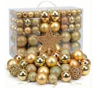 Juego de 101 Adornos navideños Dorados, Bolas de 3-6 cm (Brillantes, Mate y Huecas), Kit Completo para Decorar el árbol y el hogar