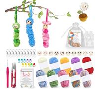 Juego de 102 piezas de crochet, 50 cuentas de madera con cara, equipadas con hilo, llavero, hebilla pequeña, aguja de tejer, tarjeta, bolsa de gasa, para hacer ganchillo, gusanos de la suerte