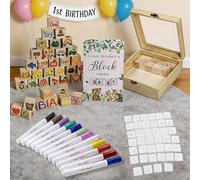 Juego de 102 piezas de juegos para baby shower, dados de madera para pintar con lápices y caja de madera, alternativa para baby shower, reveal de género, decoración de la ducha del bebé y regalo para