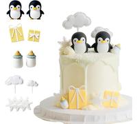Juego de 11 adornos para tartas con diseño de pingüinos antárticos para un país de las maravillas helado, decoración para tartas con pingüinos de dibujos animados y copos de nieve, regalos para