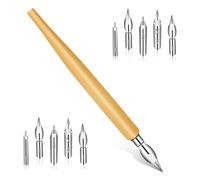 Juego de 11 bolígrafos de inmersión de cómic, juego de bolígrafos oblicuos de caligrafía fluida, soporte de madera para bolígrafo de dibujo con 10 puntas de repuesto de acero inoxidable para escribir,