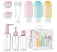 Juego de 11 Botellas de Viaje de Silicona, 30/50/60/80 ml, Botellas de Viaje para Rellenar artículos de tocador, Accesorios de Viaje, Incluye dispensador de champú, Botella de Spray Transparente,