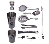 Juego de 11 cocteleras de acero inoxidable, juego de cócteles, juego de barra, juego de batidora de bebidas con todos los accesorios esenciales, coctelera, jigger, colador, mezclador, cuchara, mortero