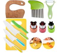 Juego de 11 cuchillos de cocina para niños - plástico seguro Seguridad de cocina Cuchillo Montessori para cortar y cocinar frutas o verduras Tabla de cortar Peeler en Y-Cortador de galletas