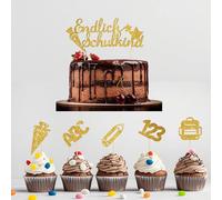 Juego de 11 decoraciones para tartas con texto en alemán "Endlich Schulkind", ABC 123, bolsas de azúcar, para niñas y niños, ideal para el comienzo del colegio y regalos, juego de decoración de