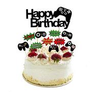 Juego de 11 decoraciones para tartas de feliz cumpleaños para videojuegos, juego de decoración de cupcakes, controladores de juego, decoraciones de pasteles, púas para hombre o niños, suministros