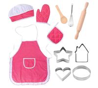Juego de 11 delantales infantiles para hornear, juego de juguetes de cocina, regalo para niñas a partir de tres años (rosa rojo)