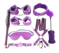 Juego de 11 esposas de cuero de felpa for BDSM, collar sexual con vendas for los ojos, arnés con pinzas for pareja, látigo de cuerda negra for sadomasoquismo(Purple-11pcs)
