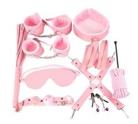 Juego de 11 esposas de cuero de felpa for BDSM, collar sexual con vendas for los ojos, arnés con pinzas for pareja, látigo de cuerda negra for sadomasoquismo(Pink-11pcs)