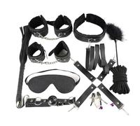 Juego de 11 esposas de cuero de felpa for BDSM, collar sexual con vendas for los ojos, arnés con pinzas for pareja, látigo de cuerda negra for sadomasoquismo(Black-11pcs)