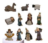 Juego de 11 figuras de belén de resina para decoración de nacimiento de Jesús, juego de belén de Navidad, adornos de Navidad, dibujos animados