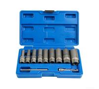 Juego de 11 llaves de vaso de 3/8 pulgadas con mecanismo de bloqueo para tuercas redondeadas, pernos y extractores, compatible con herramientas de extracción de enchufes profundos de 7 o 11 piezas