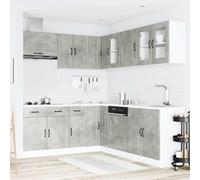 Juego de 11 muebles de cocina Kalmar en color gris hormigón, madera de alta calidad y cristal, patas ajustables, para cocinas pequeñas y grandes, con armario para fregadero, elementos de esquina y