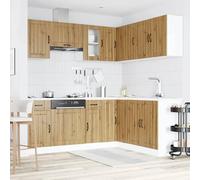 Juego de 11 muebles de cocina Lucca en roble Artisan, madera y cristal, con patas ajustables para cocina totalmente equipada (mueble de fregadero, esquina, armarios colgantes, etc.)