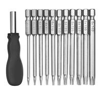 Juego de 11 puntas de destornillador de cabeza Torx, YuCool 1/4 pulgadas Vástago hexagonal T6-T40 S2 Acero 4 pulgadas de largo Seguridad a prueba
