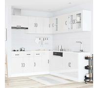 Juego de 11 unidades de armario de cocina Kalmar en color blanco brillante (madera y cristal) - Armario para fregadero, elementos de esquina, armarios colgantes y estante para lavavajillas, hasta 81,5