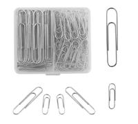 Juego de 110 clips niquelados de tamaños mixtos, 50 mm y 28 mm, para suministros de oficina (77 unidades de 28 mm, 33 unidades de 50 mm, 1 caja de almacenamiento)