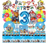 Juego de 112 piezas de diseño de perro de la Patrulla Canina de 3 años para cumpleaños, decoración de cumpleaños, globos (3 años)