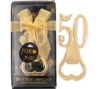 Juego de 12 abridores de botellas creativos para regalos de fiesta de 50 cumpleaños o regalos de fiesta de 50 aniversario de boda, temática negra y dorada, recuerdos de fiesta de cumpleaños 50 para