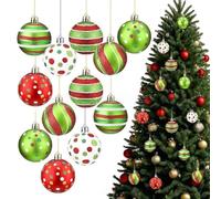 Juego de 12 adornos de Navidad pintados de plástico de 6 cm, rojo y verde