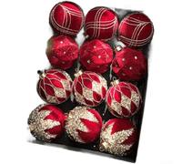 Juego de 12 adornos flocados para árbol de Navidad con material plástico ligero y formas creativas no tradicionales para vacaciones (borgoña)