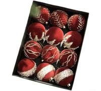 Juego de 12 adornos flocados para árbol de Navidad con material plástico texturizado suave y formas no tradicionales para decoración sofisticada de temporada (Maillard)