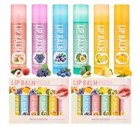 Juego de 12 bálsamos labiales afrutados, cuidado de labios para labios muy secos, cuidado hidratante intensivo, pequeños regalos para mujeres, brillo de labios para niñas