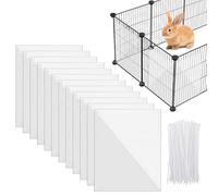 Juego de 12 bandejas para jaula de mascotas: 26 x 21 cm para protección de orina, transparente, con agujeros, para erizos, conejos, cobayas, hámsters, chinchillas (con 100 bridas)