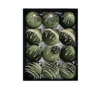 Juego de 12 bolas de árbol de Navidad de terciopelo de 8 cm de plástico con flocado en color verde oliva, para decoración elegante festiva en árbol, puerta o ventana en interiores (verde oliva)
