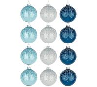 Juego de 12 Bolas de Cristal de 80 mm, esferas Colgantes para árbol de Navidad, Varios diseños, Decoraciones de árbol de Navidad, Azul y Blanco