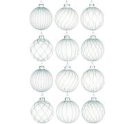 Juego de 12 Bolas de Cristal de 80 mm, esferas Colgantes para árbol de Navidad, Varios diseños, Decoraciones de árbol de Navidad, Rayas Blancas